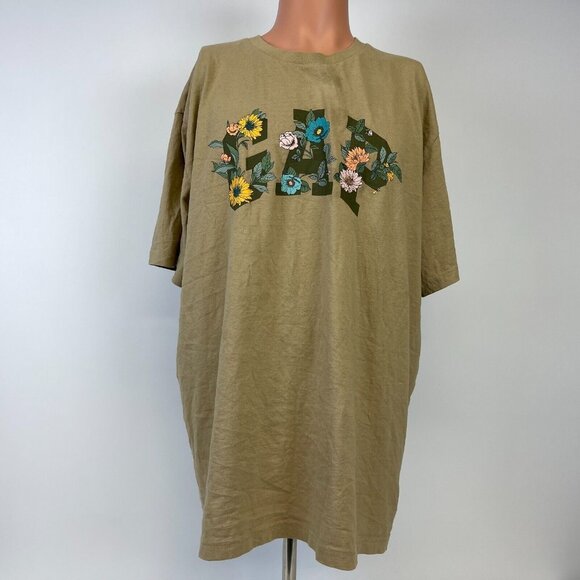 Gap Floral Logo T Shirt Mens Size XL Brown Classic Fit - Picture 2 of 4